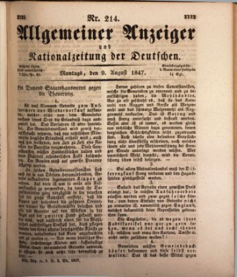 Allgemeiner Anzeiger und Nationalzeitung der Deutschen (Allgemeiner Anzeiger der Deutschen) Montag 9. August 1847