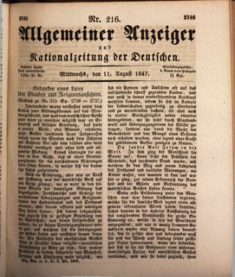 Allgemeiner Anzeiger und Nationalzeitung der Deutschen (Allgemeiner Anzeiger der Deutschen) Mittwoch 11. August 1847