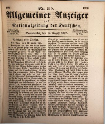 Allgemeiner Anzeiger und Nationalzeitung der Deutschen (Allgemeiner Anzeiger der Deutschen) Samstag 14. August 1847