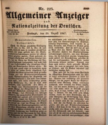 Allgemeiner Anzeiger und Nationalzeitung der Deutschen (Allgemeiner Anzeiger der Deutschen) Freitag 20. August 1847