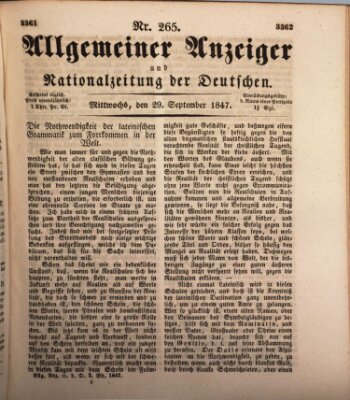 Allgemeiner Anzeiger und Nationalzeitung der Deutschen (Allgemeiner Anzeiger der Deutschen) Mittwoch 29. September 1847