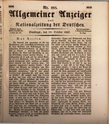 Allgemeiner Anzeiger und Nationalzeitung der Deutschen (Allgemeiner Anzeiger der Deutschen) Dienstag 19. Oktober 1847