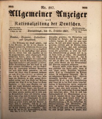 Allgemeiner Anzeiger und Nationalzeitung der Deutschen (Allgemeiner Anzeiger der Deutschen) Donnerstag 21. Oktober 1847