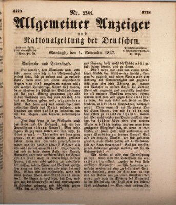 Allgemeiner Anzeiger und Nationalzeitung der Deutschen (Allgemeiner Anzeiger der Deutschen) Montag 1. November 1847