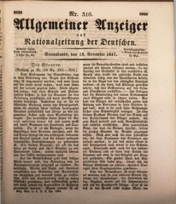 Allgemeiner Anzeiger und Nationalzeitung der Deutschen (Allgemeiner Anzeiger der Deutschen) Samstag 13. November 1847