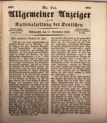 Allgemeiner Anzeiger und Nationalzeitung der Deutschen (Allgemeiner Anzeiger der Deutschen) Mittwoch 17. November 1847