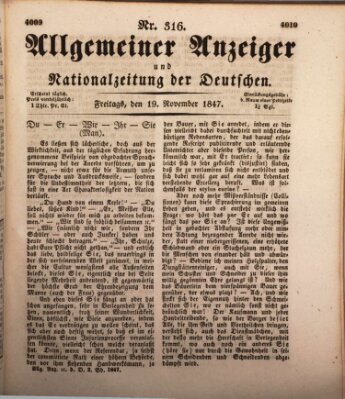 Allgemeiner Anzeiger und Nationalzeitung der Deutschen (Allgemeiner Anzeiger der Deutschen) Freitag 19. November 1847