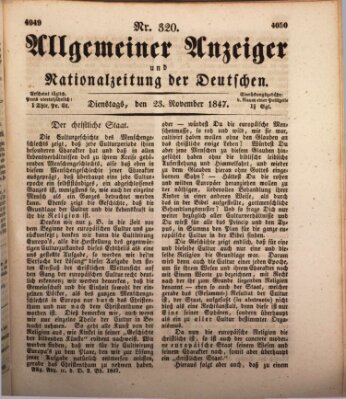 Allgemeiner Anzeiger und Nationalzeitung der Deutschen (Allgemeiner Anzeiger der Deutschen) Dienstag 23. November 1847