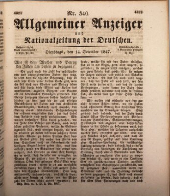 Allgemeiner Anzeiger und Nationalzeitung der Deutschen (Allgemeiner Anzeiger der Deutschen) Dienstag 14. Dezember 1847