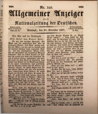 Allgemeiner Anzeiger und Nationalzeitung der Deutschen (Allgemeiner Anzeiger der Deutschen) Montag 20. Dezember 1847