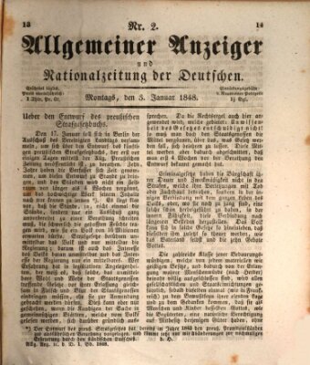 Allgemeiner Anzeiger und Nationalzeitung der Deutschen (Allgemeiner Anzeiger der Deutschen) Montag 3. Januar 1848