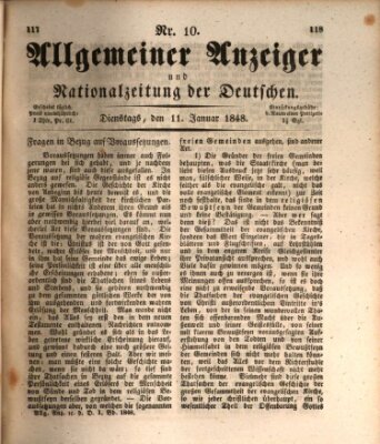 Allgemeiner Anzeiger und Nationalzeitung der Deutschen (Allgemeiner Anzeiger der Deutschen) Dienstag 11. Januar 1848