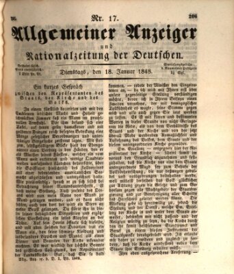 Allgemeiner Anzeiger und Nationalzeitung der Deutschen (Allgemeiner Anzeiger der Deutschen) Dienstag 18. Januar 1848