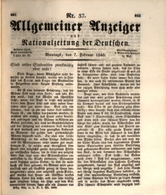 Allgemeiner Anzeiger und Nationalzeitung der Deutschen (Allgemeiner Anzeiger der Deutschen) Montag 7. Februar 1848