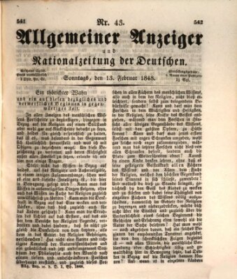 Allgemeiner Anzeiger und Nationalzeitung der Deutschen (Allgemeiner Anzeiger der Deutschen) Sonntag 13. Februar 1848