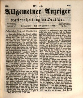 Allgemeiner Anzeiger und Nationalzeitung der Deutschen (Allgemeiner Anzeiger der Deutschen) Samstag 19. Februar 1848