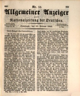 Allgemeiner Anzeiger und Nationalzeitung der Deutschen (Allgemeiner Anzeiger der Deutschen) Dienstag 22. Februar 1848