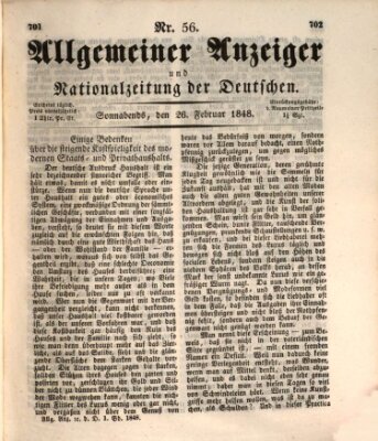 Allgemeiner Anzeiger und Nationalzeitung der Deutschen (Allgemeiner Anzeiger der Deutschen) Samstag 26. Februar 1848