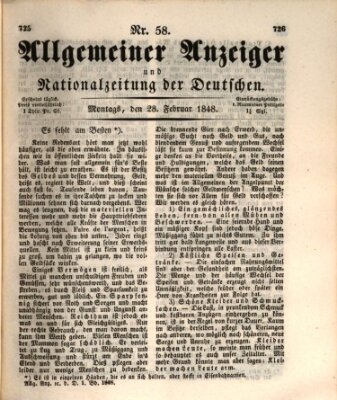 Allgemeiner Anzeiger und Nationalzeitung der Deutschen (Allgemeiner Anzeiger der Deutschen) Montag 28. Februar 1848