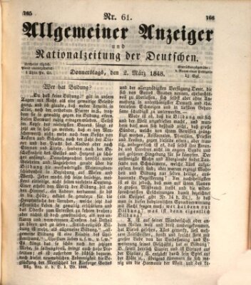 Allgemeiner Anzeiger und Nationalzeitung der Deutschen (Allgemeiner Anzeiger der Deutschen) Donnerstag 2. März 1848