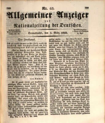 Allgemeiner Anzeiger und Nationalzeitung der Deutschen (Allgemeiner Anzeiger der Deutschen) Samstag 4. März 1848