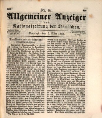 Allgemeiner Anzeiger und Nationalzeitung der Deutschen (Allgemeiner Anzeiger der Deutschen) Sonntag 5. März 1848