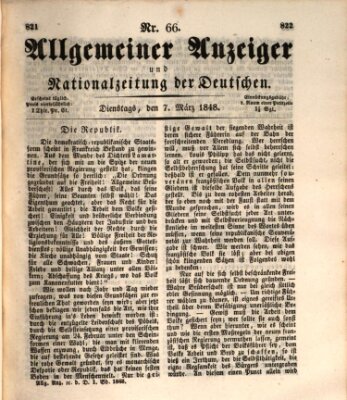 Allgemeiner Anzeiger und Nationalzeitung der Deutschen (Allgemeiner Anzeiger der Deutschen) Dienstag 7. März 1848