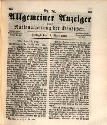 Allgemeiner Anzeiger und Nationalzeitung der Deutschen (Allgemeiner Anzeiger der Deutschen) Freitag 17. März 1848