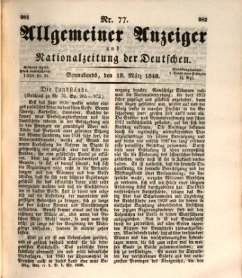 Allgemeiner Anzeiger und Nationalzeitung der Deutschen (Allgemeiner Anzeiger der Deutschen) Samstag 18. März 1848