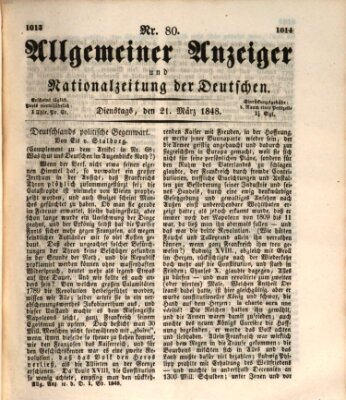 Allgemeiner Anzeiger und Nationalzeitung der Deutschen (Allgemeiner Anzeiger der Deutschen) Dienstag 21. März 1848