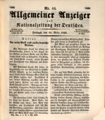 Allgemeiner Anzeiger und Nationalzeitung der Deutschen (Allgemeiner Anzeiger der Deutschen) Freitag 24. März 1848