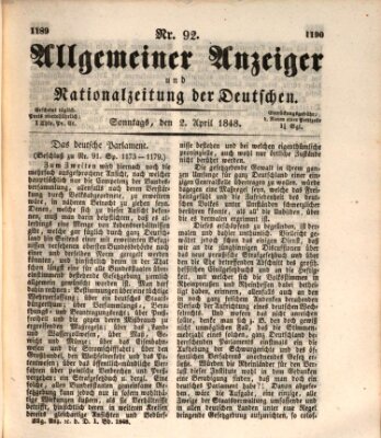 Allgemeiner Anzeiger und Nationalzeitung der Deutschen (Allgemeiner Anzeiger der Deutschen) Sonntag 2. April 1848