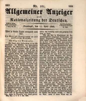 Allgemeiner Anzeiger und Nationalzeitung der Deutschen (Allgemeiner Anzeiger der Deutschen) Dienstag 11. April 1848