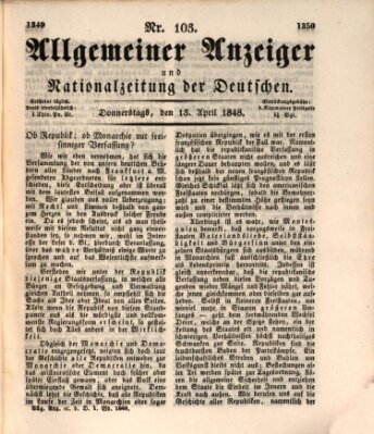 Allgemeiner Anzeiger und Nationalzeitung der Deutschen (Allgemeiner Anzeiger der Deutschen) Donnerstag 13. April 1848