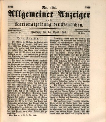 Allgemeiner Anzeiger und Nationalzeitung der Deutschen (Allgemeiner Anzeiger der Deutschen) Freitag 14. April 1848