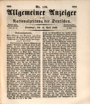 Allgemeiner Anzeiger und Nationalzeitung der Deutschen (Allgemeiner Anzeiger der Deutschen) Dienstag 18. April 1848