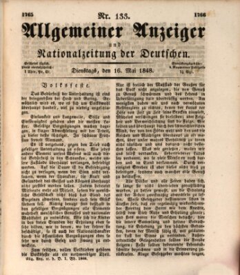 Allgemeiner Anzeiger und Nationalzeitung der Deutschen (Allgemeiner Anzeiger der Deutschen) Dienstag 16. Mai 1848