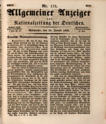 Allgemeiner Anzeiger und Nationalzeitung der Deutschen (Allgemeiner Anzeiger der Deutschen) Mittwoch 28. Juni 1848