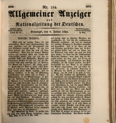 Allgemeiner Anzeiger und Nationalzeitung der Deutschen (Allgemeiner Anzeiger der Deutschen) Sonntag 9. Juli 1848