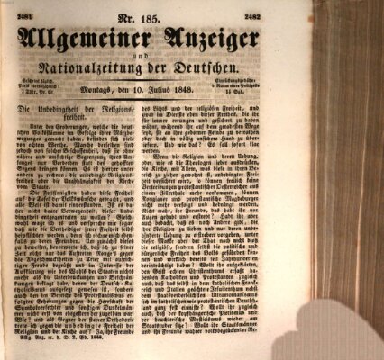 Allgemeiner Anzeiger und Nationalzeitung der Deutschen (Allgemeiner Anzeiger der Deutschen) Montag 10. Juli 1848