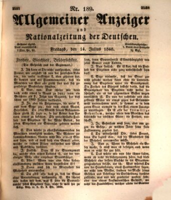 Allgemeiner Anzeiger und Nationalzeitung der Deutschen (Allgemeiner Anzeiger der Deutschen) Freitag 14. Juli 1848