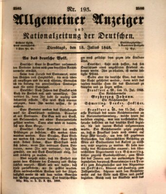 Allgemeiner Anzeiger und Nationalzeitung der Deutschen (Allgemeiner Anzeiger der Deutschen) Dienstag 18. Juli 1848