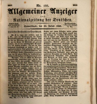 Allgemeiner Anzeiger und Nationalzeitung der Deutschen (Allgemeiner Anzeiger der Deutschen) Donnerstag 20. Juli 1848