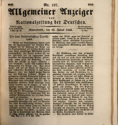 Allgemeiner Anzeiger und Nationalzeitung der Deutschen (Allgemeiner Anzeiger der Deutschen) Samstag 22. Juli 1848