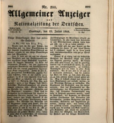 Allgemeiner Anzeiger und Nationalzeitung der Deutschen (Allgemeiner Anzeiger der Deutschen) Dienstag 25. Juli 1848