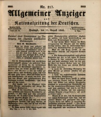 Allgemeiner Anzeiger und Nationalzeitung der Deutschen (Allgemeiner Anzeiger der Deutschen) Freitag 11. August 1848