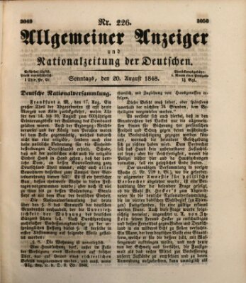 Allgemeiner Anzeiger und Nationalzeitung der Deutschen (Allgemeiner Anzeiger der Deutschen) Sonntag 20. August 1848