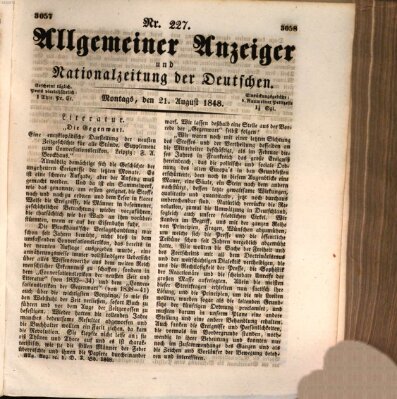 Allgemeiner Anzeiger und Nationalzeitung der Deutschen (Allgemeiner Anzeiger der Deutschen) Montag 21. August 1848