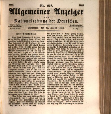 Allgemeiner Anzeiger und Nationalzeitung der Deutschen (Allgemeiner Anzeiger der Deutschen) Dienstag 22. August 1848