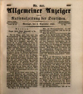 Allgemeiner Anzeiger und Nationalzeitung der Deutschen (Allgemeiner Anzeiger der Deutschen) Montag 4. September 1848